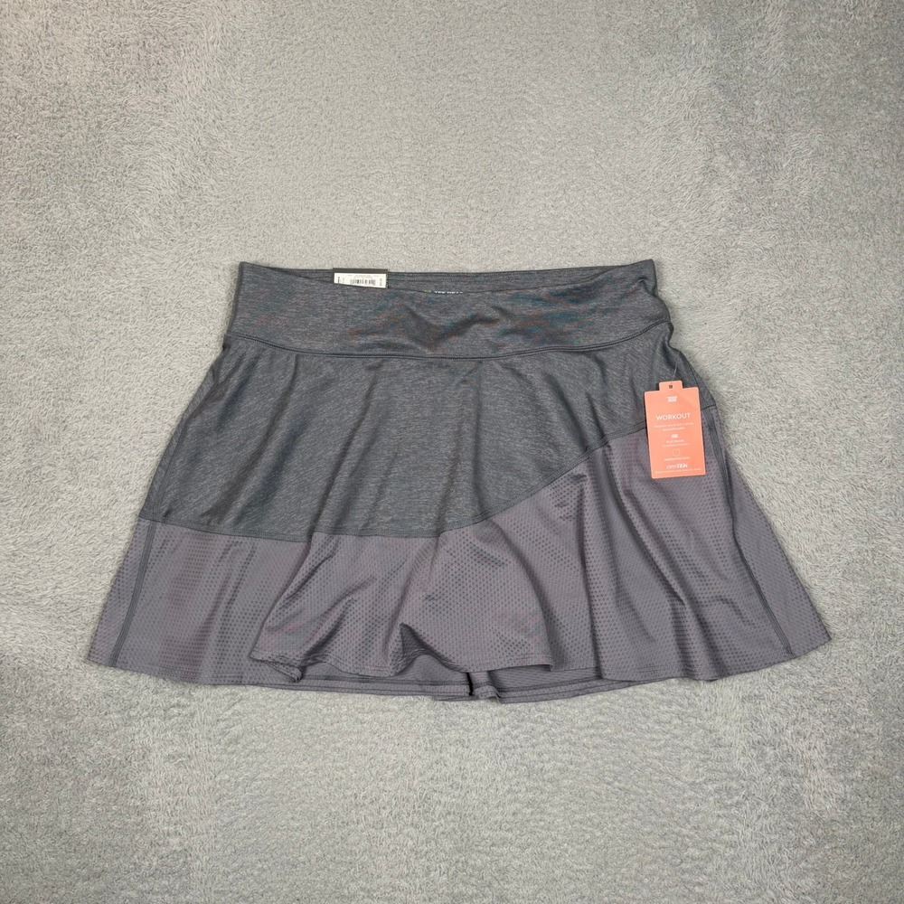 Tek Gear DryTek Women XXL Gray Workout Skort Mesh Trim Mid Rise Active Skirt NWT